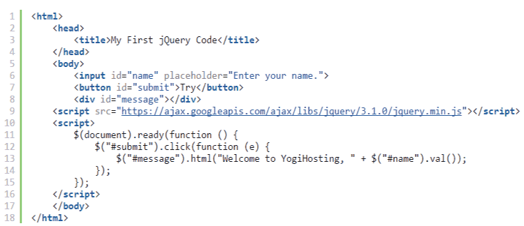 my first jquery code