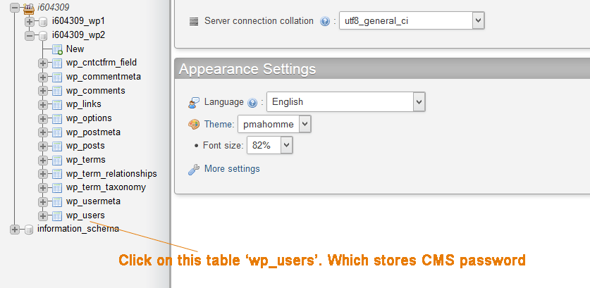 'wp_users' table stores username and password
