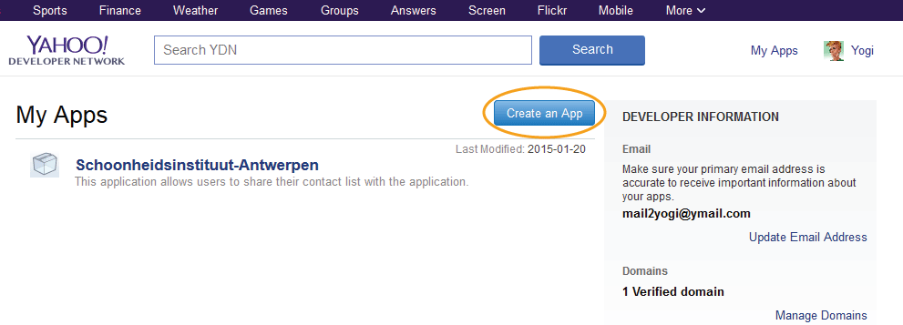 Yahoo Create An App