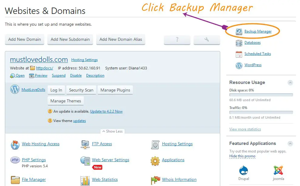 Backup Manager in Pleak Panel