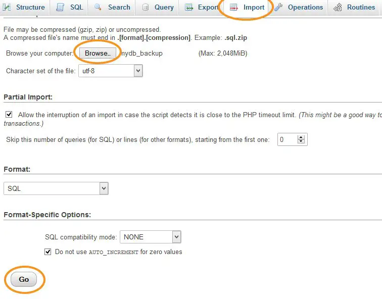 Restoring WordPress Database by Importing Backup in phpMyAdmin