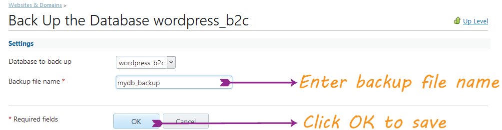 Entering Database Backup Name