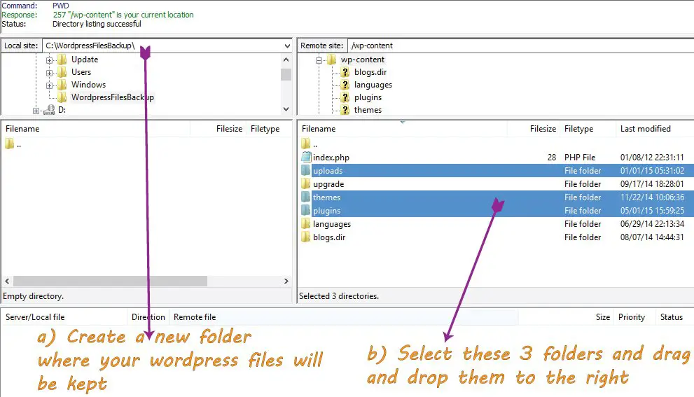 Wordpress Files Backup with FileZilla