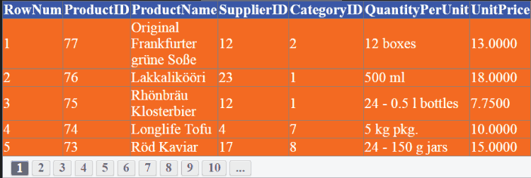 binding nothwind database products table