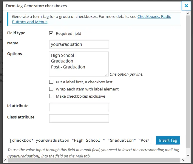 Contact Form 7 Checkboxes Tag