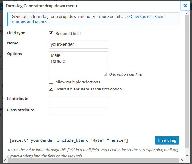 Contact Form 7 drop down Tag