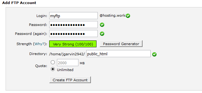 Creating FTP Account
