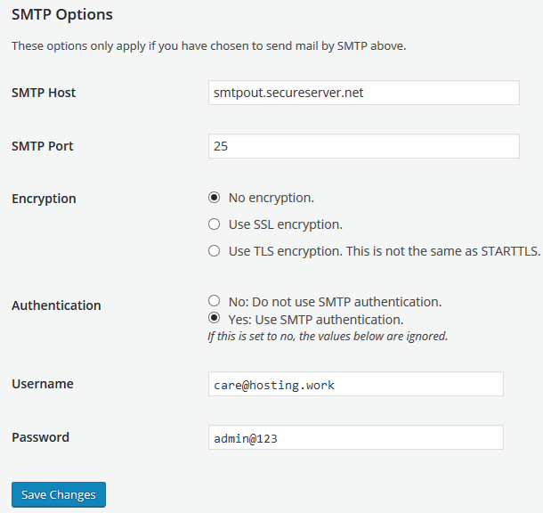 SMTP settings