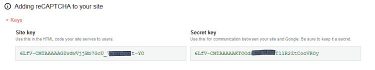 reCaptcha keys for your site