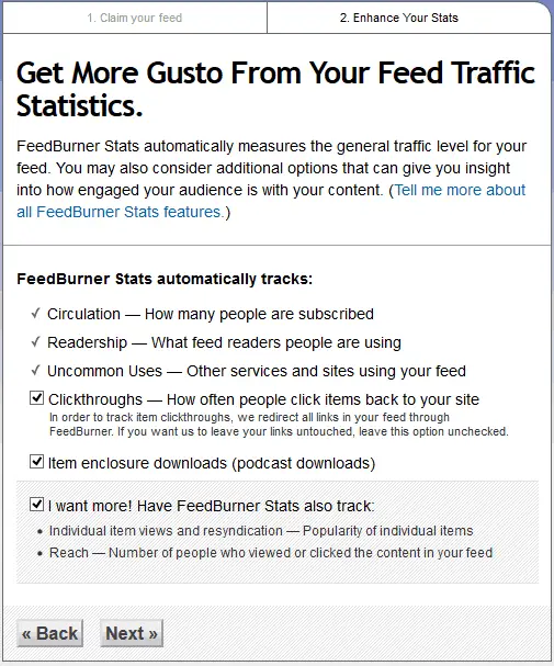 feedburner feed tracking options