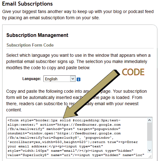 feedburner subscription form code