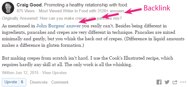 backlink created in quora