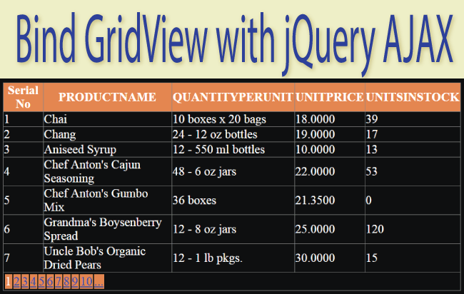 Bind GridView with Paging using jQuery Load with No Page Refresh