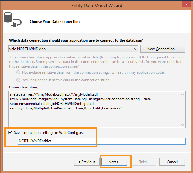 choose your data connection after new connection