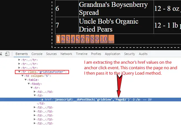 GridView Paging DOM Structure