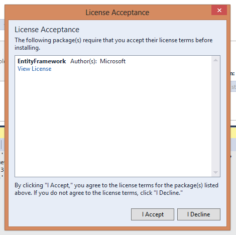 license acceptance in EF