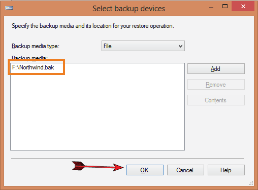 select backup devices contains northwind backup file