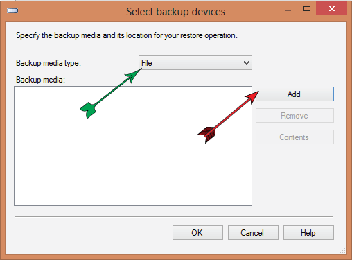 select backup devices window