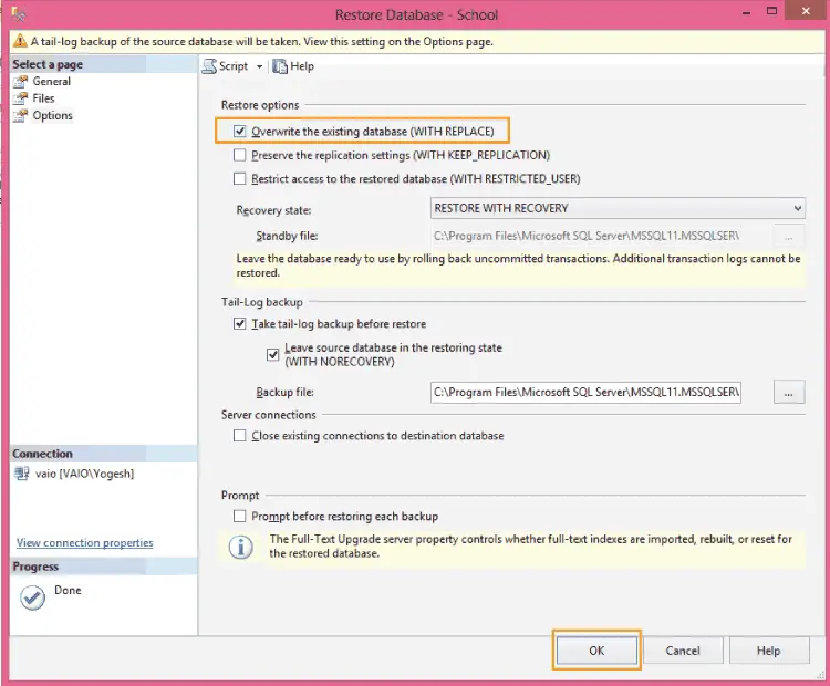 Overwrite Existing Database