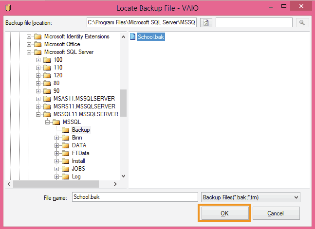 locate backup file