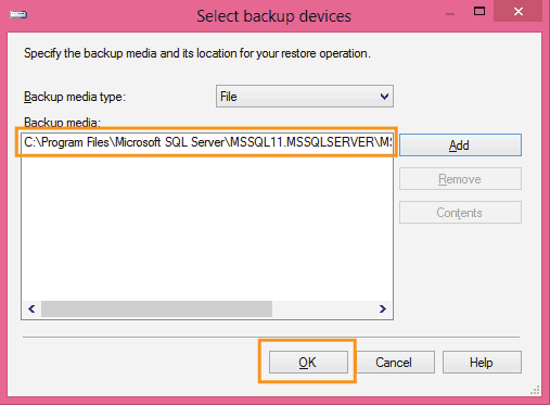 select backup devices with database backup location
