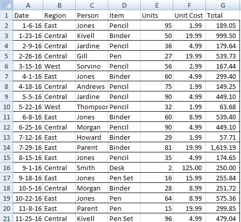 Excel File structure