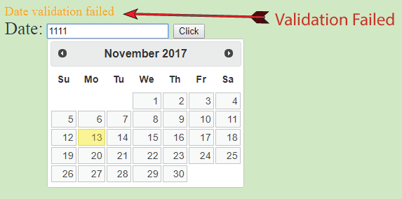 datepicker validation failed