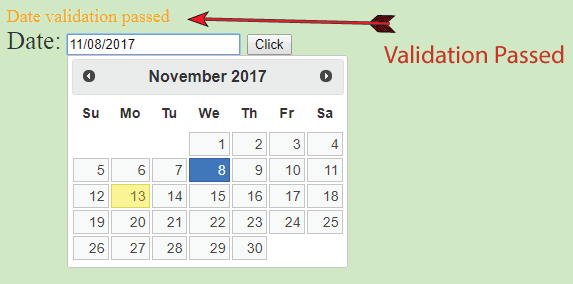 datepicker validation passed