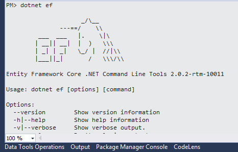 dotnet ef command Install .NET Core command-line interface (CLI) tools