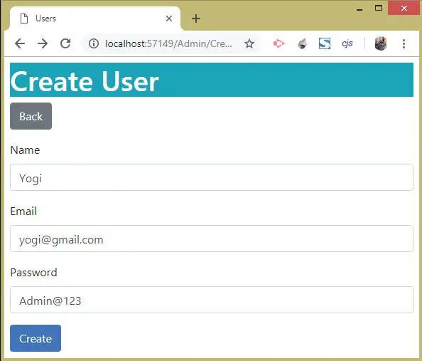 create asp.net core identity user