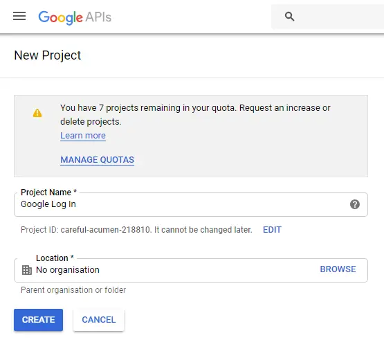 asp.net core identity google login create project in google console