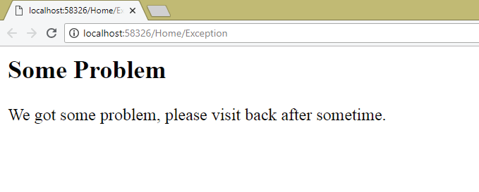 error view shown in exception