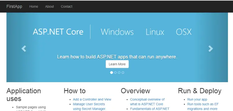 first application in asp.net core mvc
