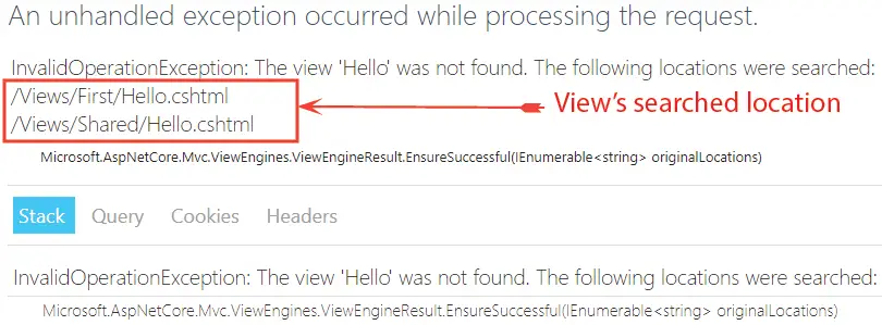 asp.net core mvc search location of the view