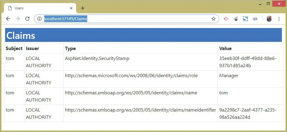 ASP.NET Core Identity Claims
