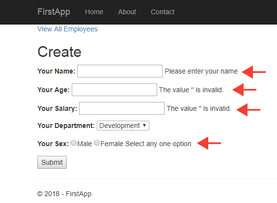 validation errors employee form