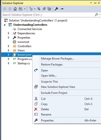 Manage Bower Packages visual studio