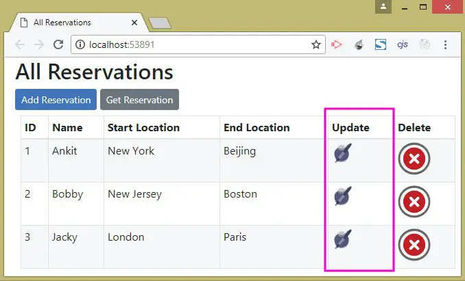 update icon in reservation table