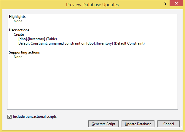 Preview Database Updates Window sql server