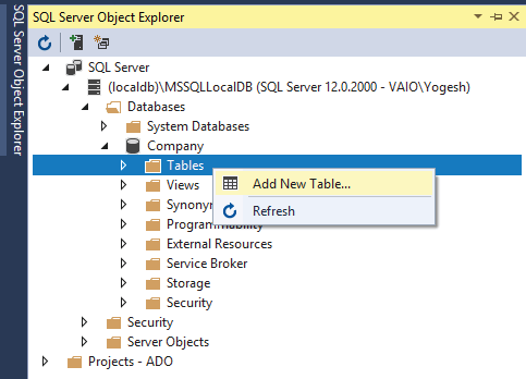 creating a table in sql server