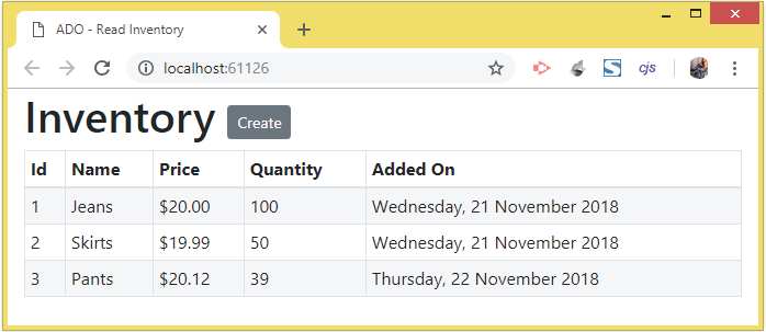 read inventory records in index view