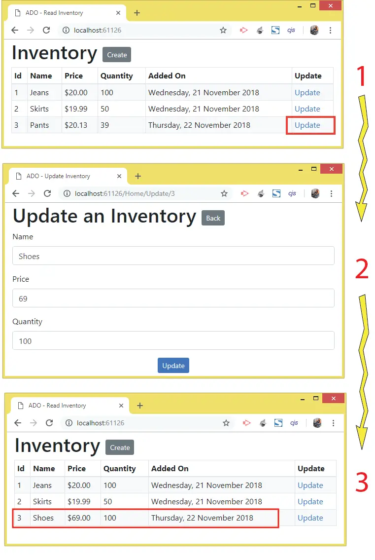 update records ado.net example