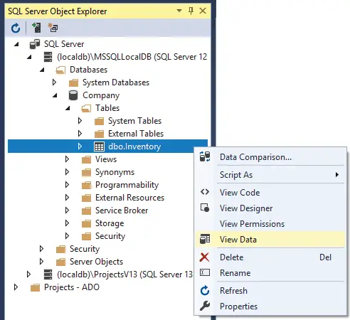 view data in inventory table