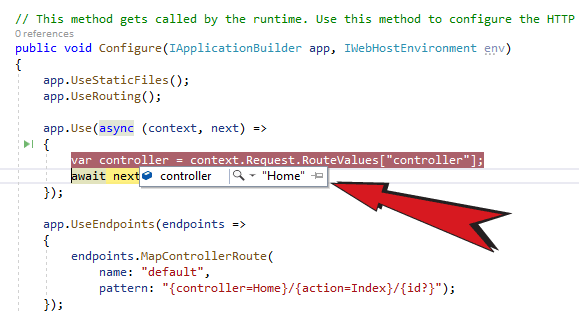 Value of controller by endpoint routing