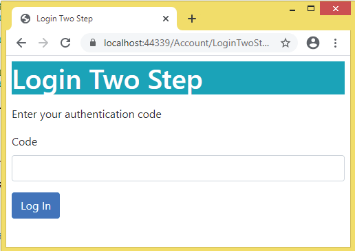 Two Factor Authentication Screen