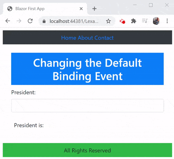 Blazor Default binding event