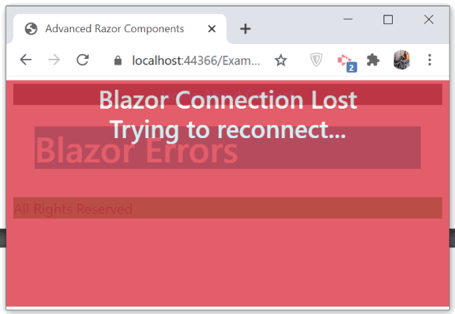 Blazor Connection Error componentsreconnect-show