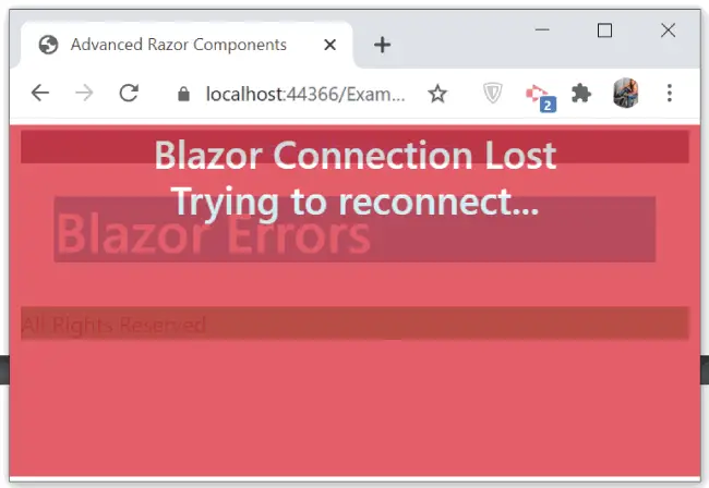 Blazor Connection Error componentsreconnect-show