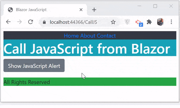 Blazor JavaScript Interop alert box