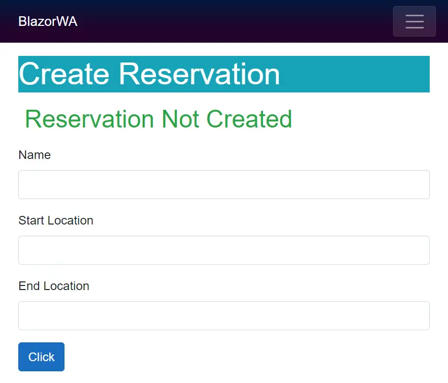 create reservation form Blazor WebAssembly